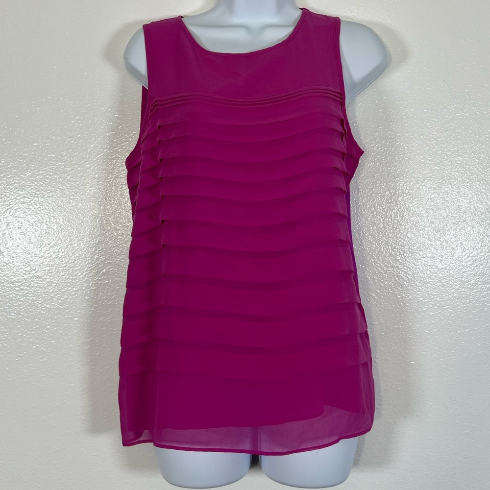 Dana Buchman Sleeveless Blouse Medium Pink Layered Chiffon Top